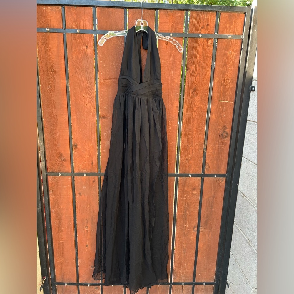 Retrofete Black Sheer Backless Halter Gown - Picture 2 of 12